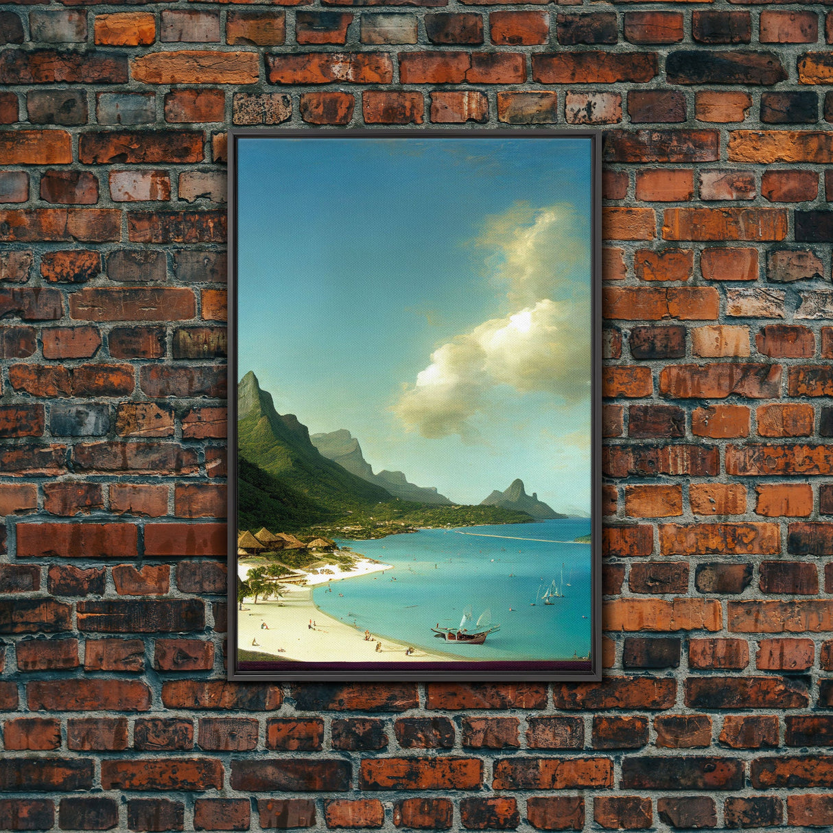 Tropical Beach Art, Hawaii Beach wall art, framed canvas print, ready to hang painting print, framed decor