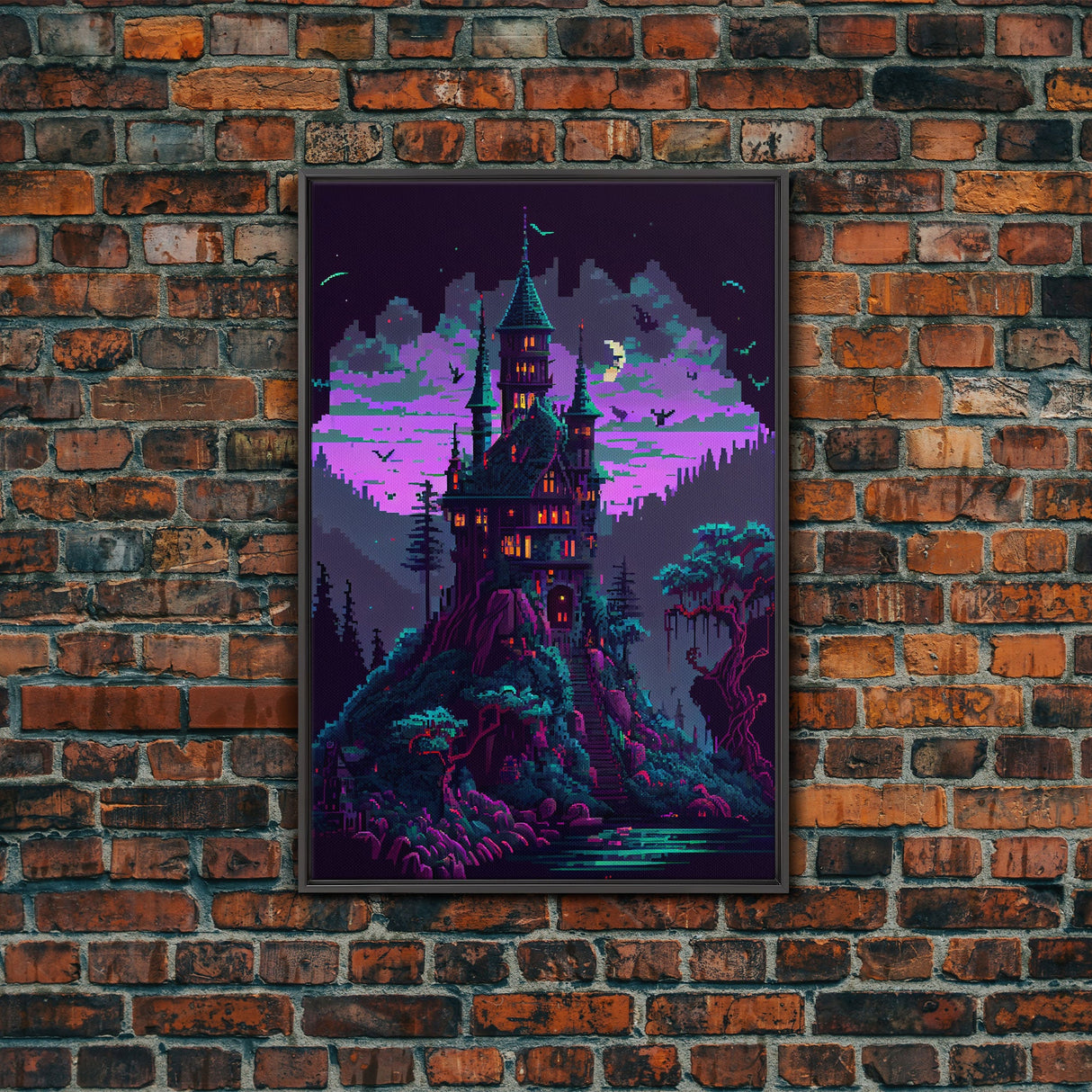 Transylvania Art, Cool Medieval castle 8 bit pixel art, fantasy art, framed canvas print, Cool castle art