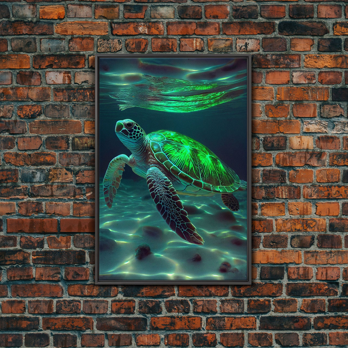 Cute Sea Turtles swimming in the ocean, sea turtle wall decor, framed canvas print