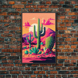 Pueblo Style Cactus, Still Life, Framed Canvas Print, Western Decor, Midwest Style Art, Arizona Desert Art