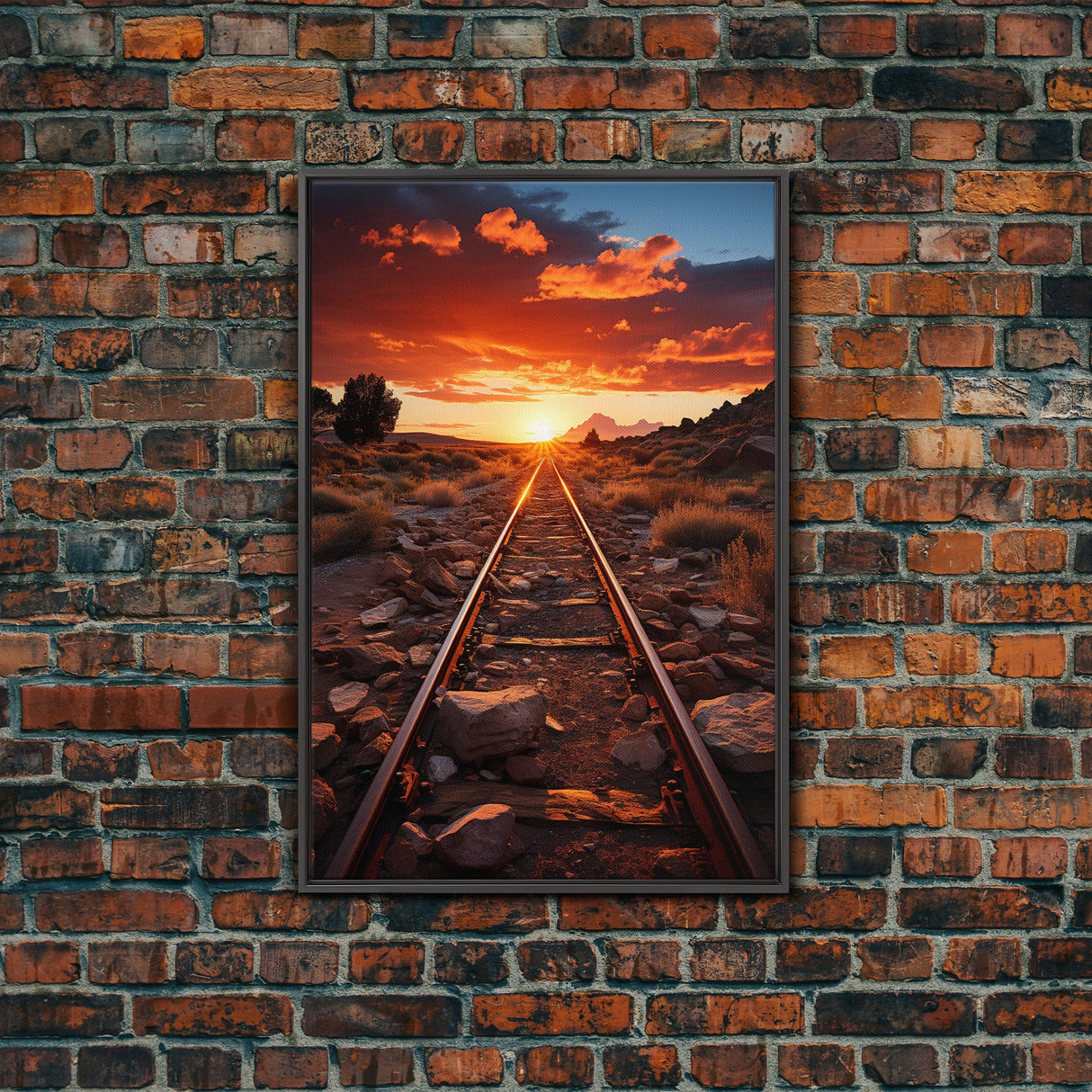 Abandoned Train Tracks Somewhere In The Arizona Desert, Framed Canvas Print, Western Decor