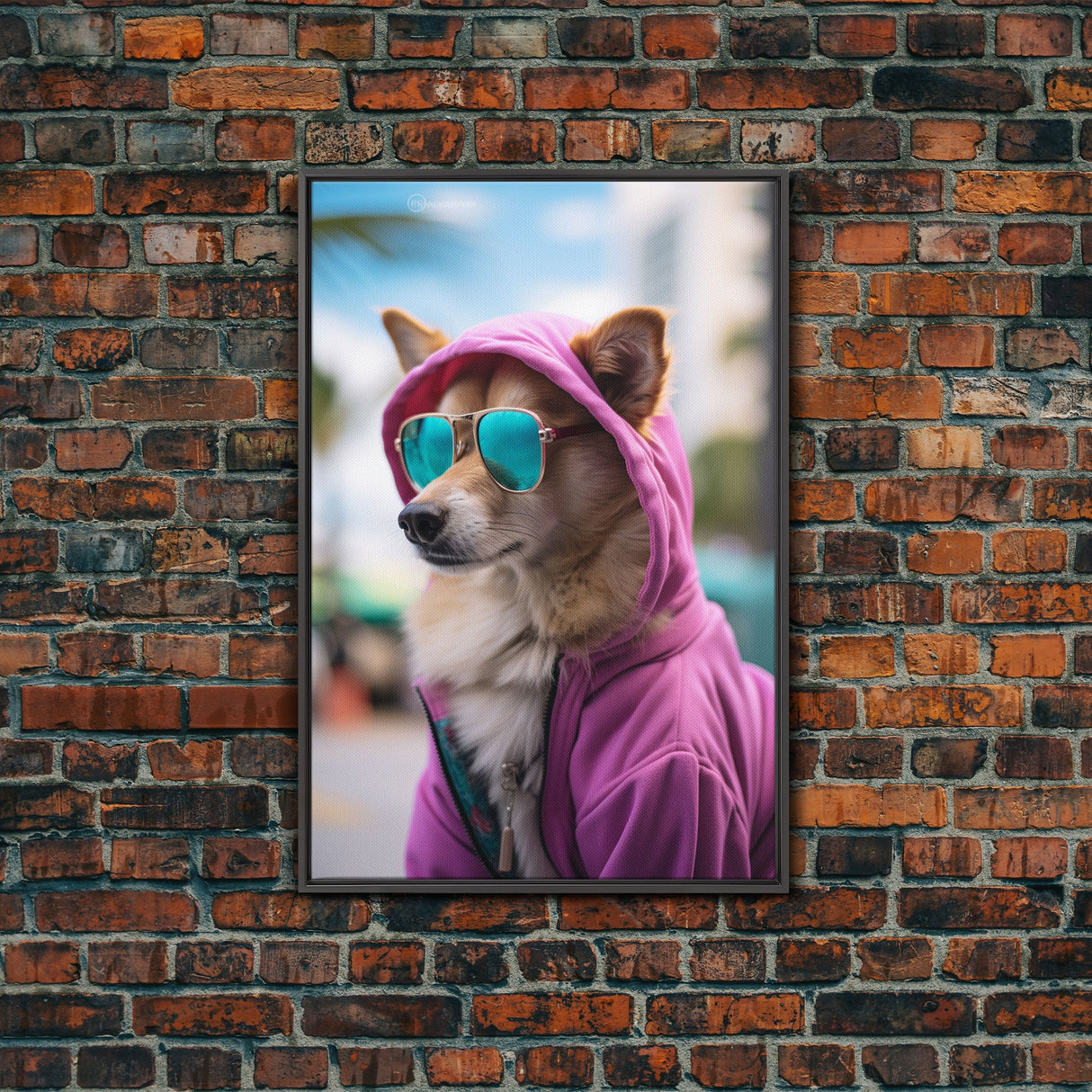 Corgi Pink Hoodie Wall Print, Animal Wall Art, Dog Portrait, Dog Art Print, Framed Wall Art, Framed Canvas, Wall Print, Wall Canvas