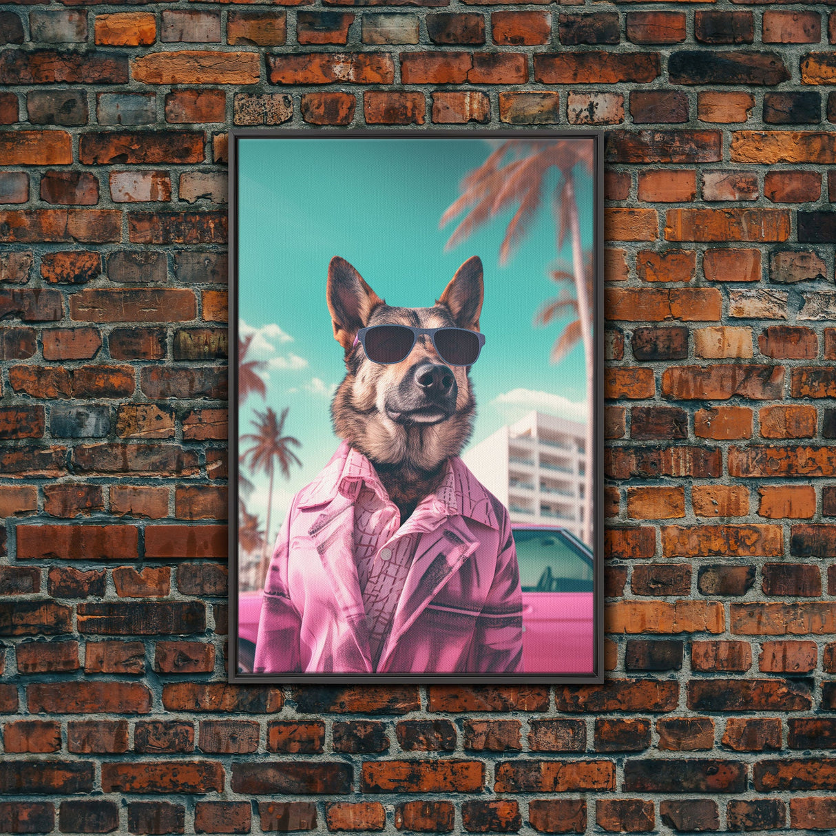 German Shepherd Pink Suit Wall Print, Animal Wall Art, Dog Portrait, Dog Art Print, Framed Wall Art, Framed Canvas, Wall Print, Wall Canvas