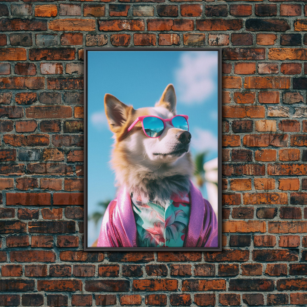 Corgi In Pink Suit Sunglasses Wall Print, Animal Print, Dog Portrait, Dog Art Print, Framed Wall Art, Framed Canvas, Wall Print, Wall Canvas