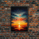 Abstract sunset and clouds canvas print, beautiful oil painting print, nature and landscape wall art, ready to hang