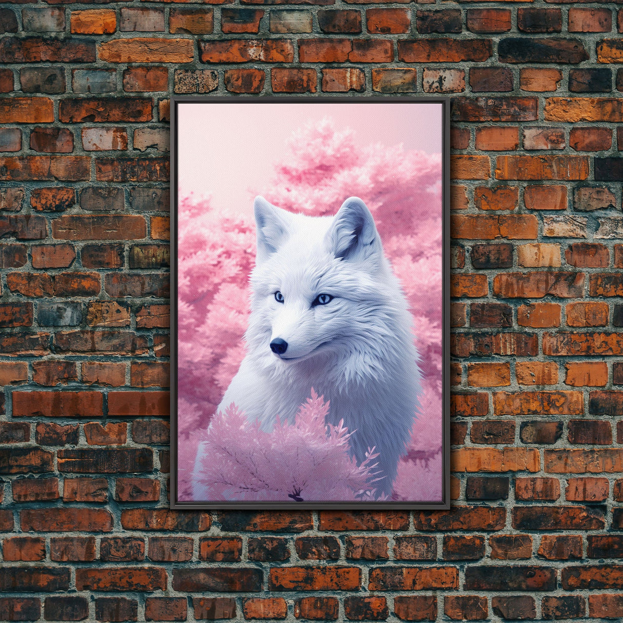 White Fox Wall Print, Animal Art Print, Animal Portrait, Pink Art, Wildlife Art, Framed Wall Art, Framed Canvas, Wall Print, Wall Print