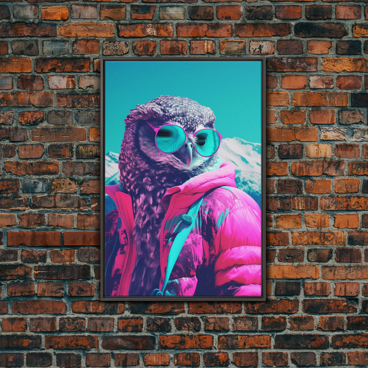 Owl In Pink Jacket Sunglasses Wall Print, Animal Art Print, Bird Wall Art, Framed Wall Art, Framed Canvas, Wall Print, Wall Canvas