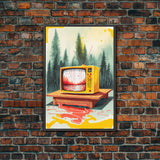 Abstract Surreal Landscape Art, Framed Canvas Print, Retro TV in a Forest, Weird / Strange Home Decor