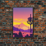 Synthwave Art Deco Style Minimalist Desert Landscape Print, Framed Canvas Art, Synthwave Style, Southwestern Decor, Western Art, Living Room