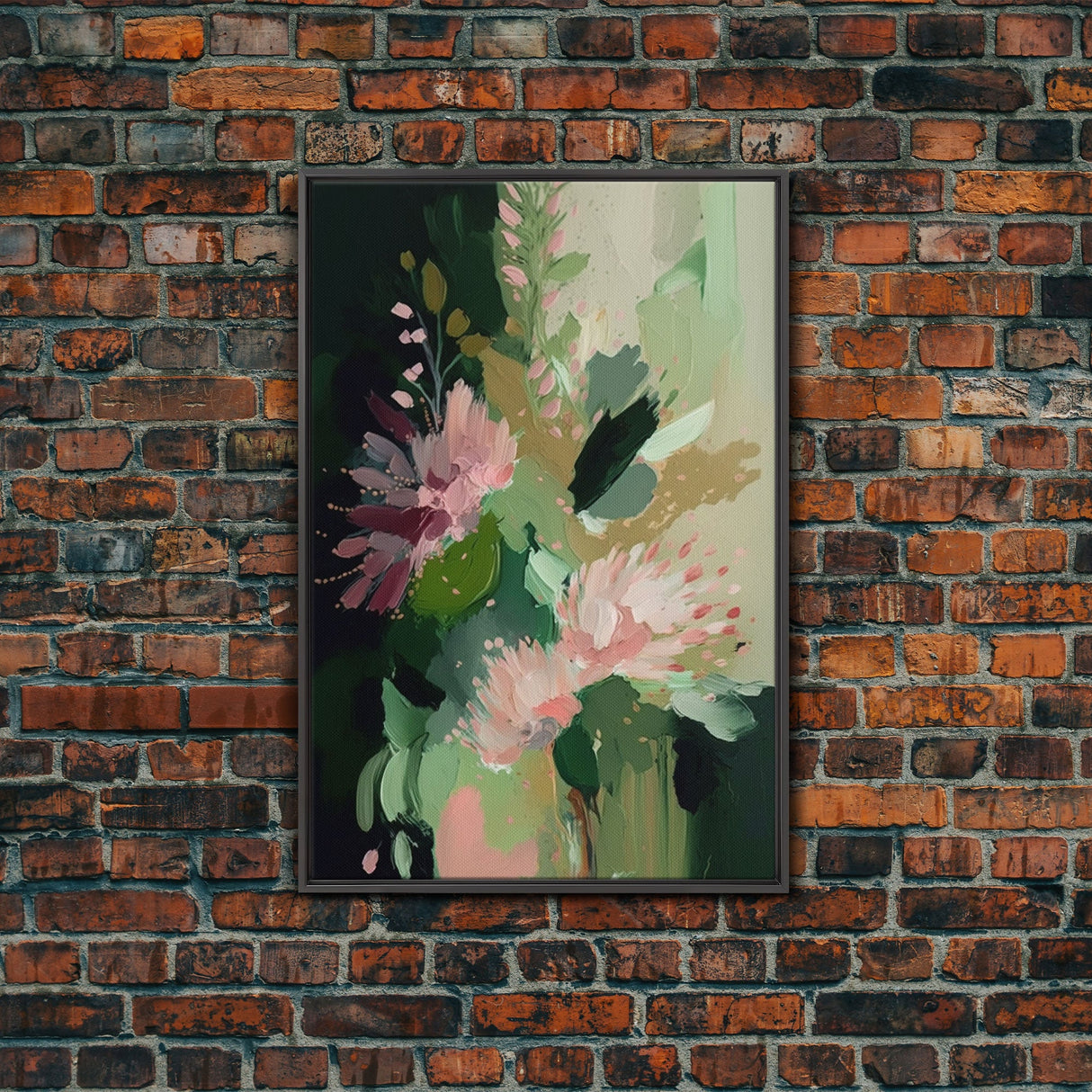 Wall Art, Abstract Flowers Oil Painting Canvas Print, Large Modern Pink Floral Painting, Framed Canvas Art, Boho Living Room Wall Art Decor