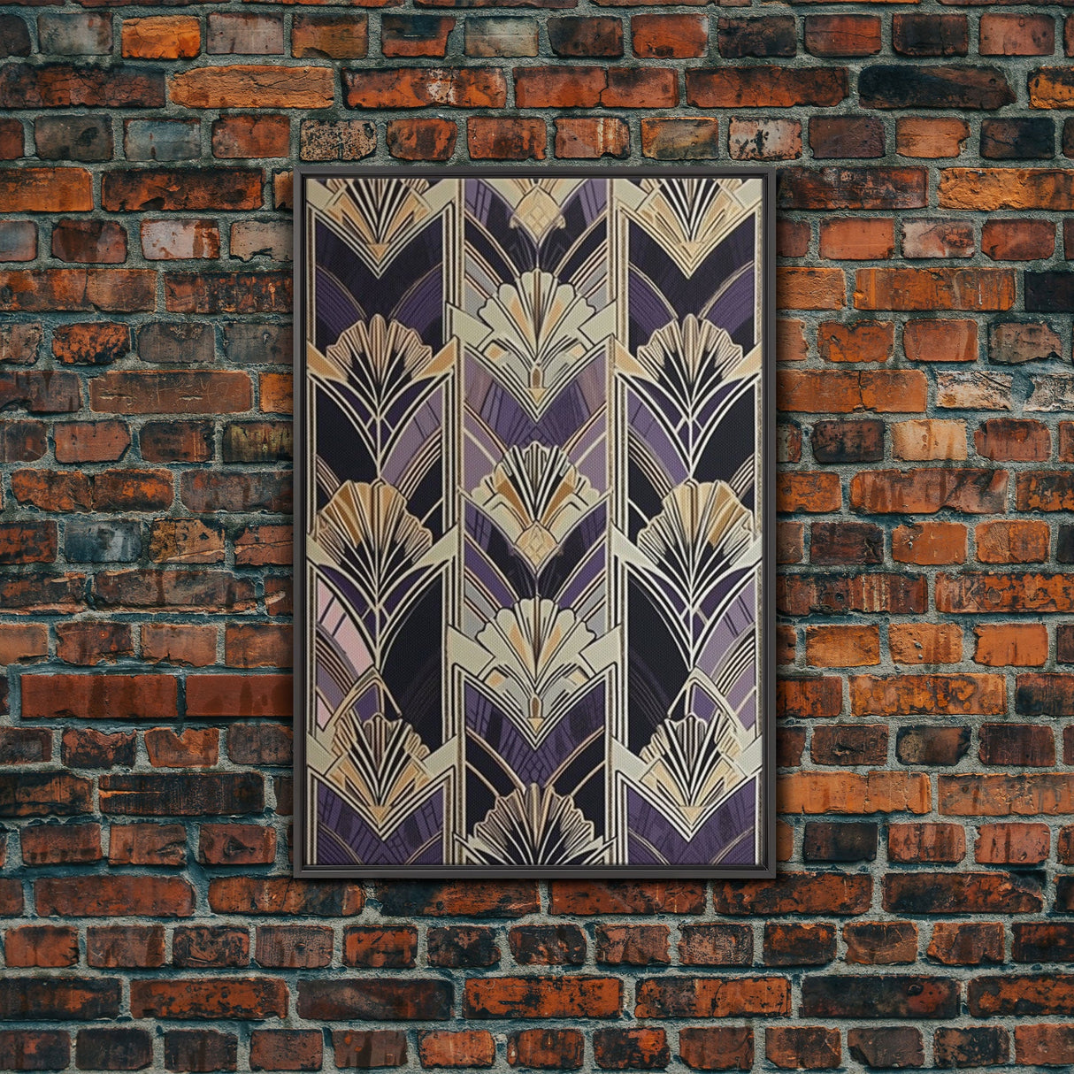 Art Deco Pattern Wall art, Framed Canvas Print, Art Deco, Pattern art, Yellow & purple art, Stained glass art, Abstract nature, Office decor