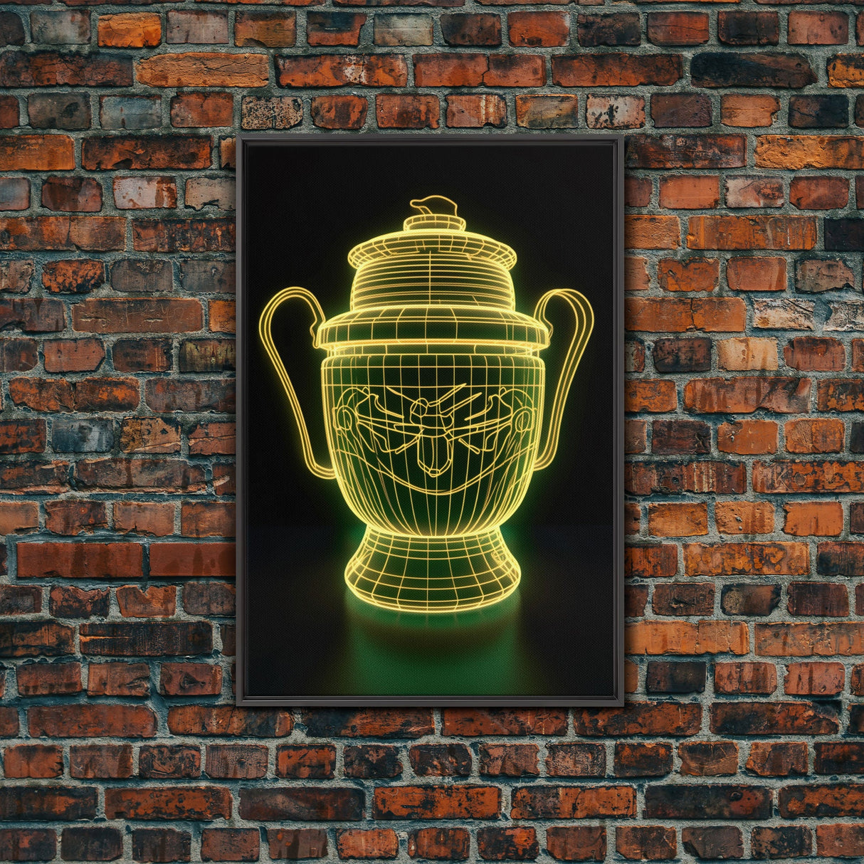 3D Trophy Wall Decor, Yellow Art Print, Glowing Art, Minimalist Print, Wall Decor, Canvas Print, Wall Art, Framed Canvas