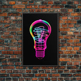 3D Light Bulb Wall Art, Neon Lights Art, Vibrant Art, Minimalist Print, Wall Decor, Canvas Print, Wall Art, Framed Canvas