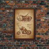 Steampunk motorcycle diagram wall art, canvas print, mancave decor, Da Vinci style diagram motorcycle art, abstract man cave art