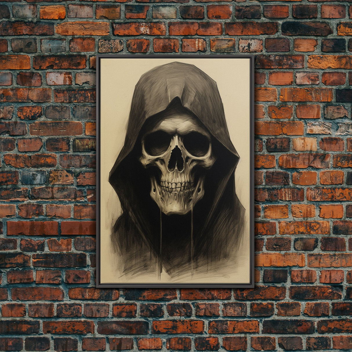 Cool Halloween Decor, Portrait Of The Grim Reaper, Spooky Halloween Art, Framed Canvas Print, Halloween Canvas Art