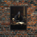 The Grim Reaper In His Study, Gothic Halloween Decor, Framed Canvas Print, Scary Horror Art, Goth Decor, Moody Oil Painting, Dark Academia