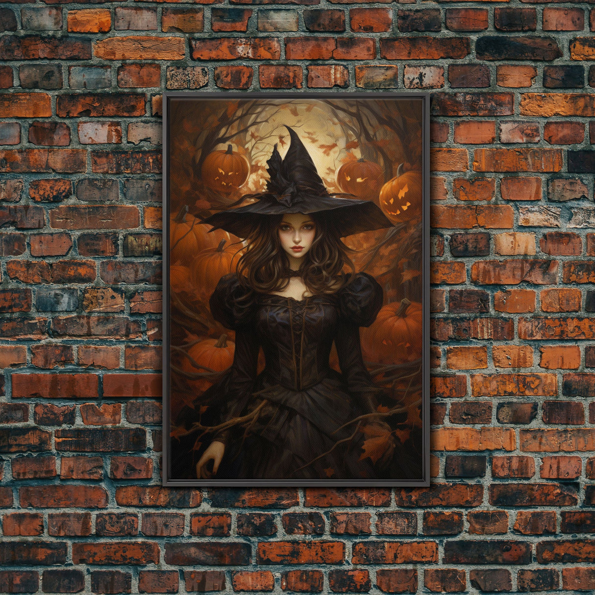 Beautiful Gothic Witch Art, Framed Halloween Canvas, Canvas Print, Spooky Halloween Wall Art, Halloween Deco, Witchy Art Pumpkin Patch Witch