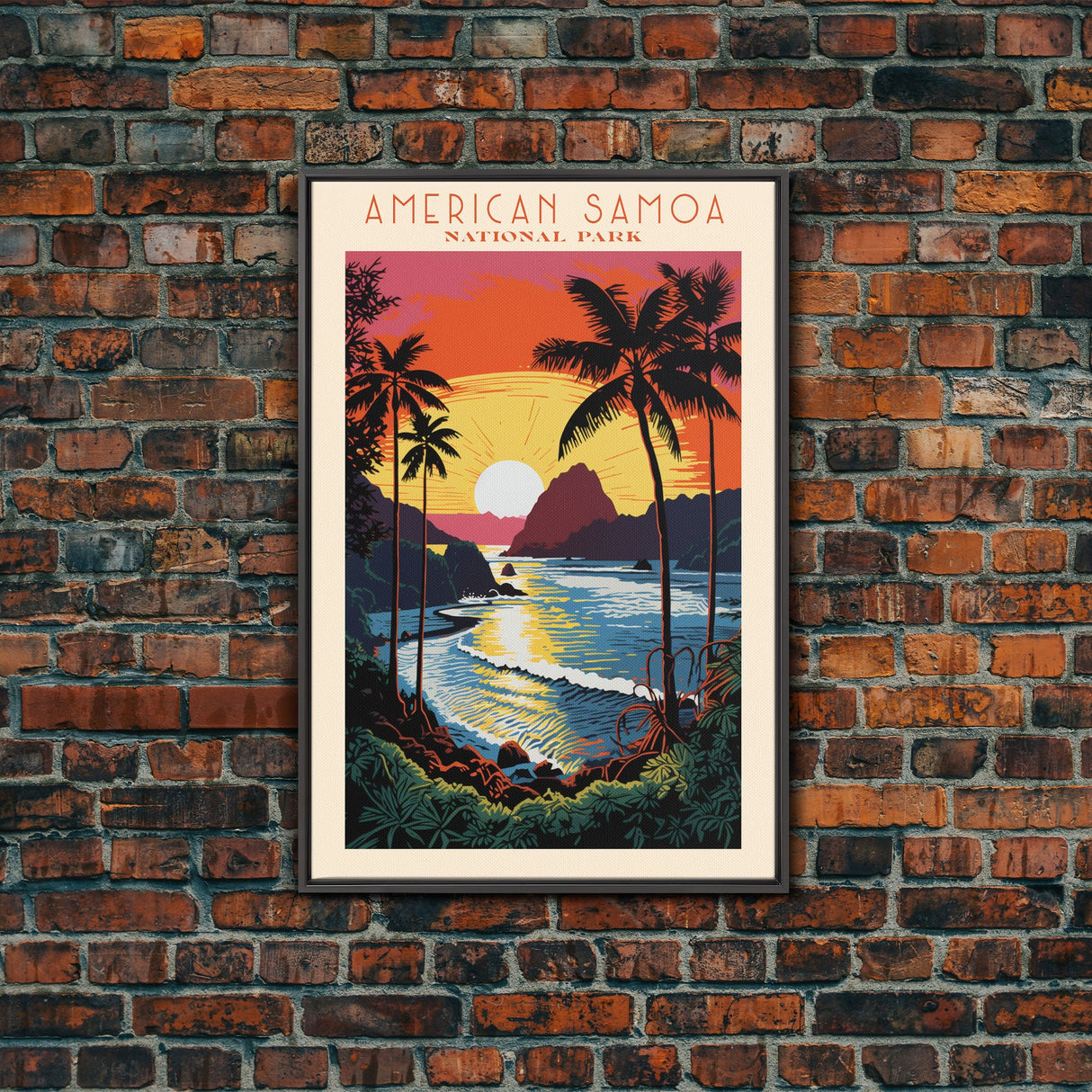 American Samoa National Park, Framed Wall Art Canvas Print, Travel Poster, Travel Art, Roadtrip Decor, Cool Wall Art, Retro State Park Art