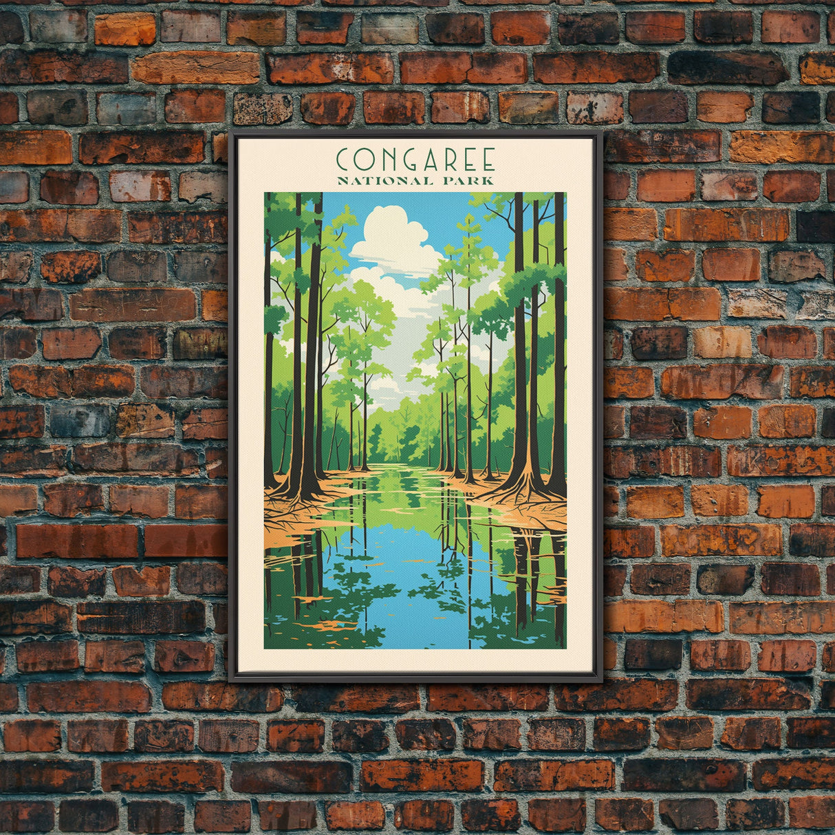 Congaree National Park Travel Poster Print, Canvas Print Wall Art, South Carolina Travel Art, Midcentury Modern Travel Decor