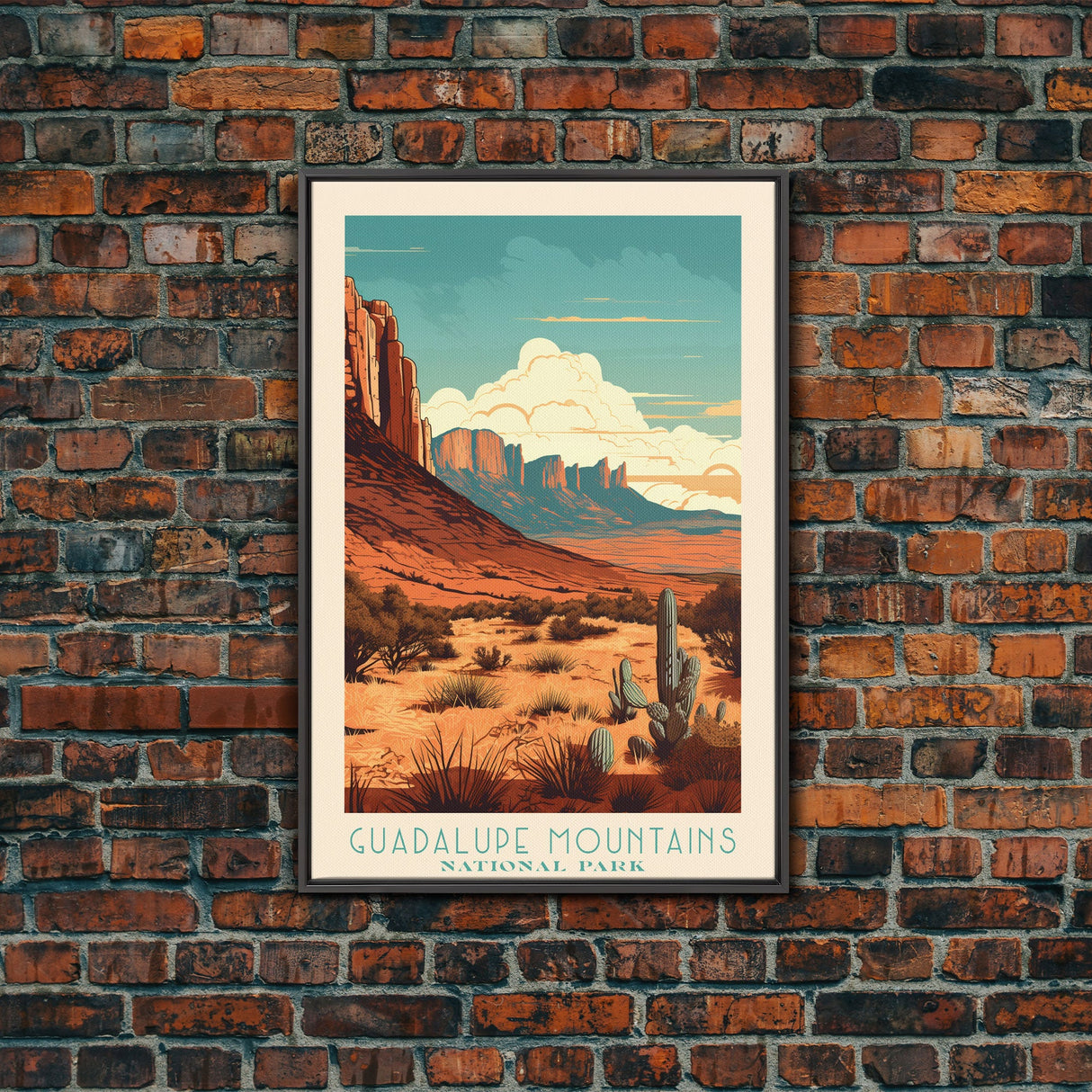 Guadalupe Mountains National Park Travel Poster Art, Canvas Print Wall Art, Texas Travel Art, Midcentury Modern Travel Decor, Wall Art