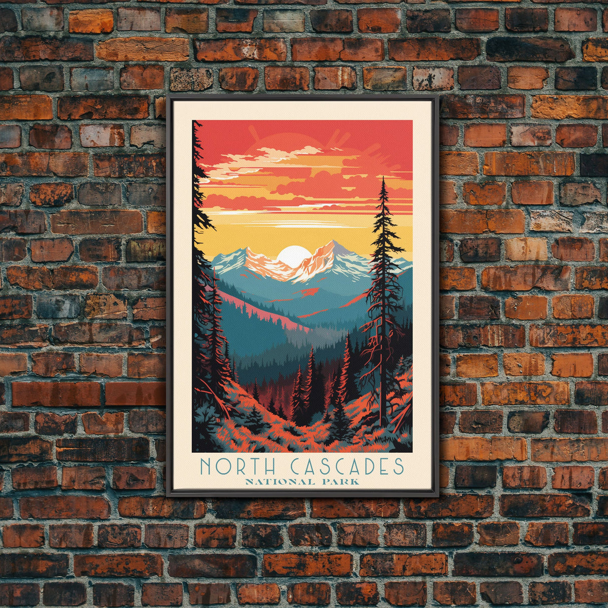 North Cascades Gorge National Park, Washington Travel Art, National Park Print, Minimalist Travel Art, Midcentury Modern Style Landscape