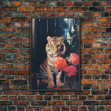 Portrait Of A Lion, 80s Photography, Framed Canvas Print, Photo Print, Animal Prints, Vaporwave Style Retro Art, Lion Wall Art