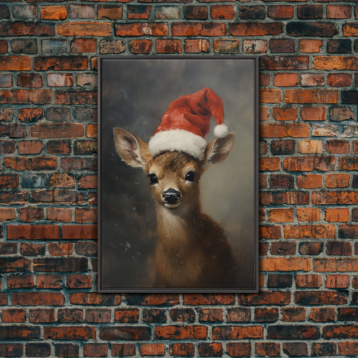 Cute Christmas Deer - Farmhouse Christmas Decor - Fawn Dressed For Christmas - Xmas Decor - Christmas Wall Art- Holiday Decorations