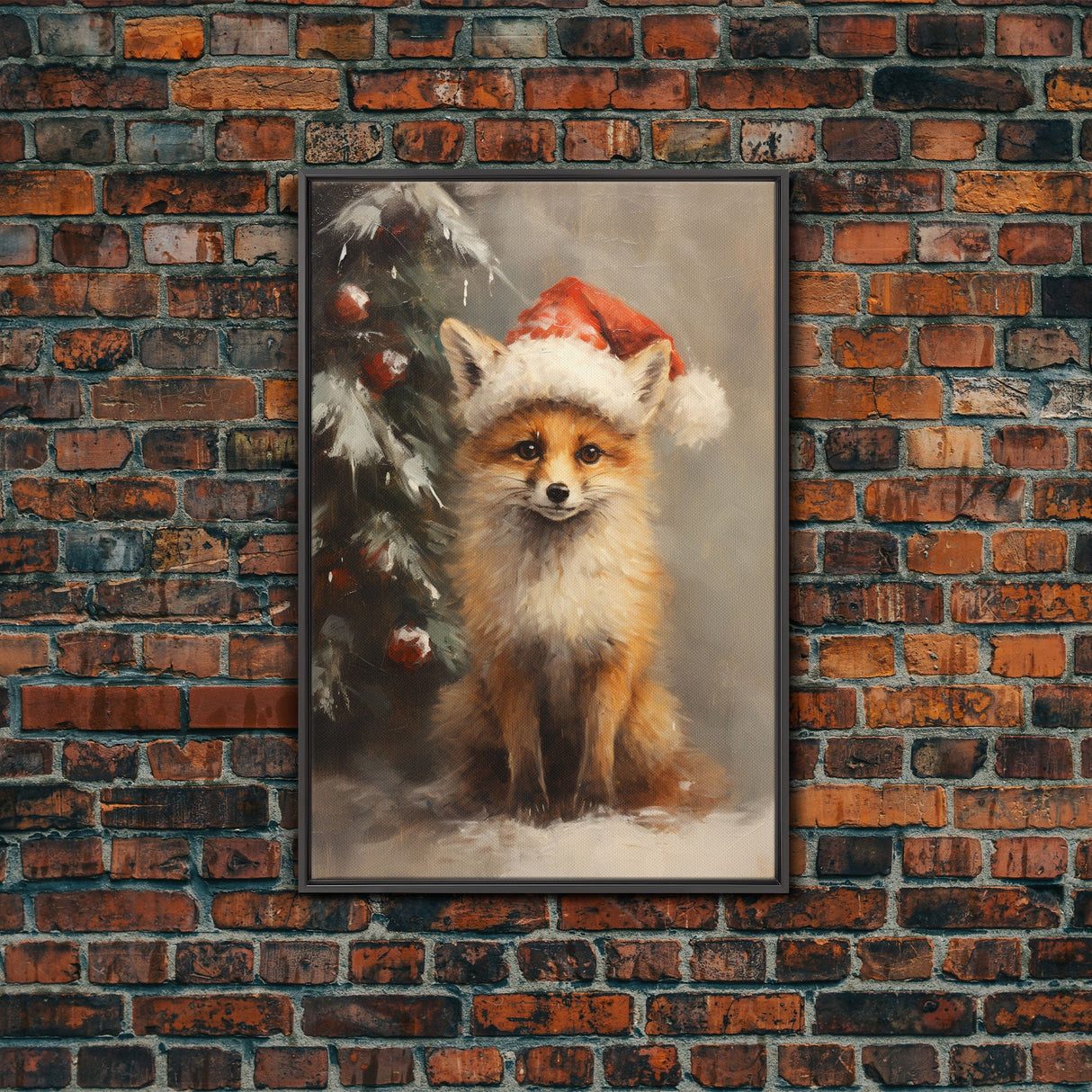 Cute Christmas Red Fox - Farmhouse Christmas Decor - Fawn Dressed For Christmas - Xmas Decor - Christmas Wall Art- Holiday Decorations