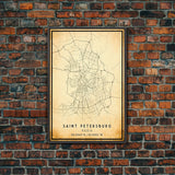 Saint Petersburg map print poster or framed canvas, St. Petersburg Russia map print canvas, city map print poster canvas, Vintage Travel Art