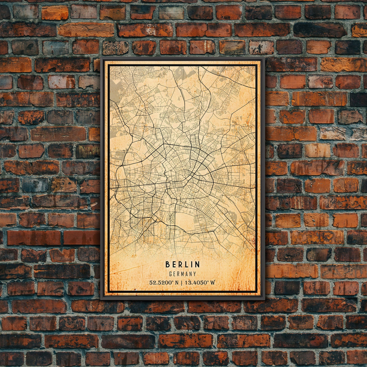 Vintage Berlin Germany map print poster or framed canvas, Berlin map print poster canvas, Berlin city map print poster canvas, Travel Art