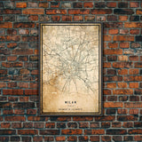 Vintage Milan Italy map print poster or framed canvas, Milan map print poster canvas, Milan city map print poster canvas, Travel Art