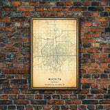 Vintage Wichita Kansas map print poster or framed canvas, Wichita map print poster canvas, Wichita city map print poster canvas, Travel Art