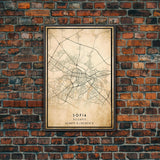 Sofia Bulgaria map print poster or framed canvas, Sofia map print poster canvas, Sofia city map print poster canvas, Vintage Travel Art