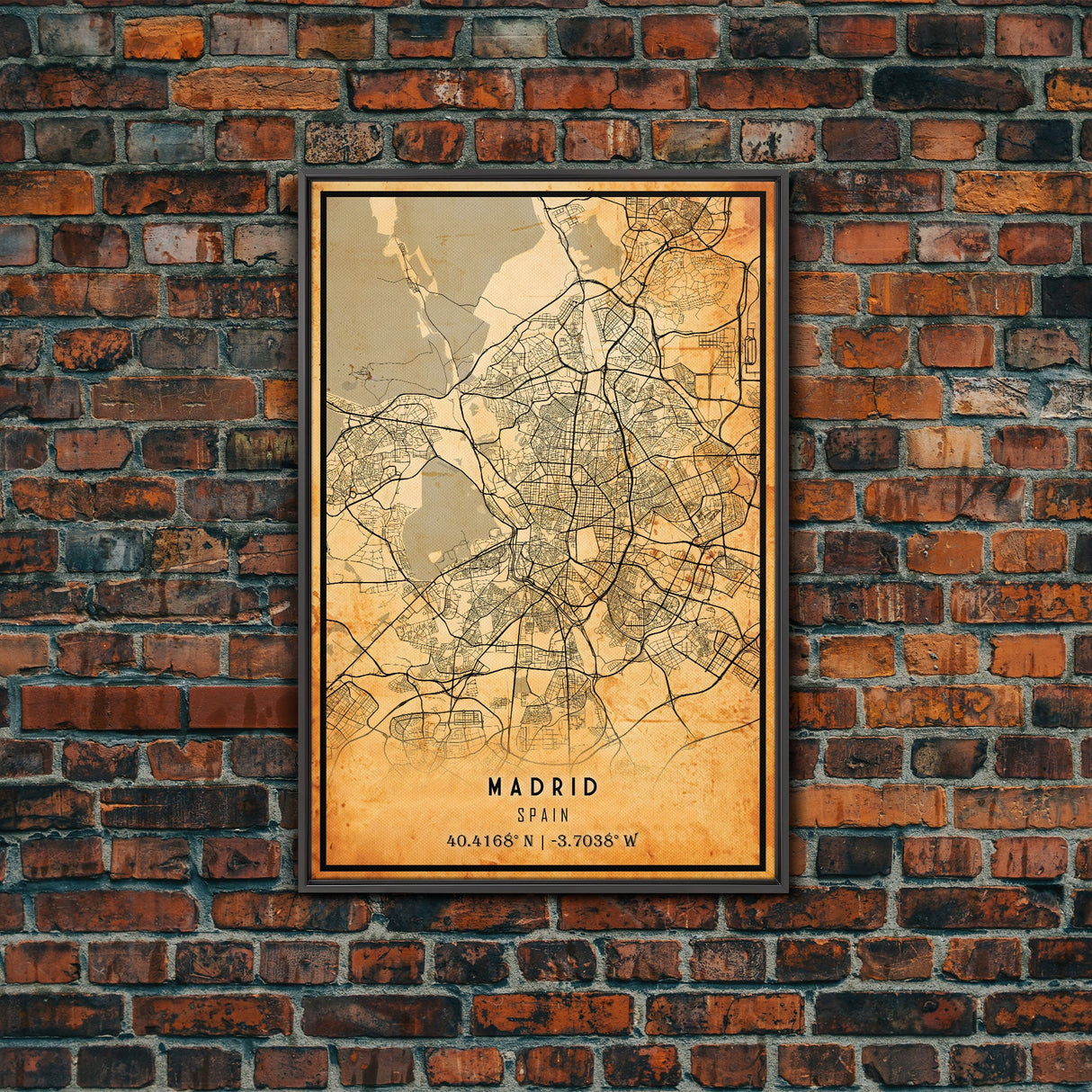 Madrid Spain map print poster or framed canvas, Madrid map print poster canvas, Madrid city map print poster canvas, Vintage Travel Art