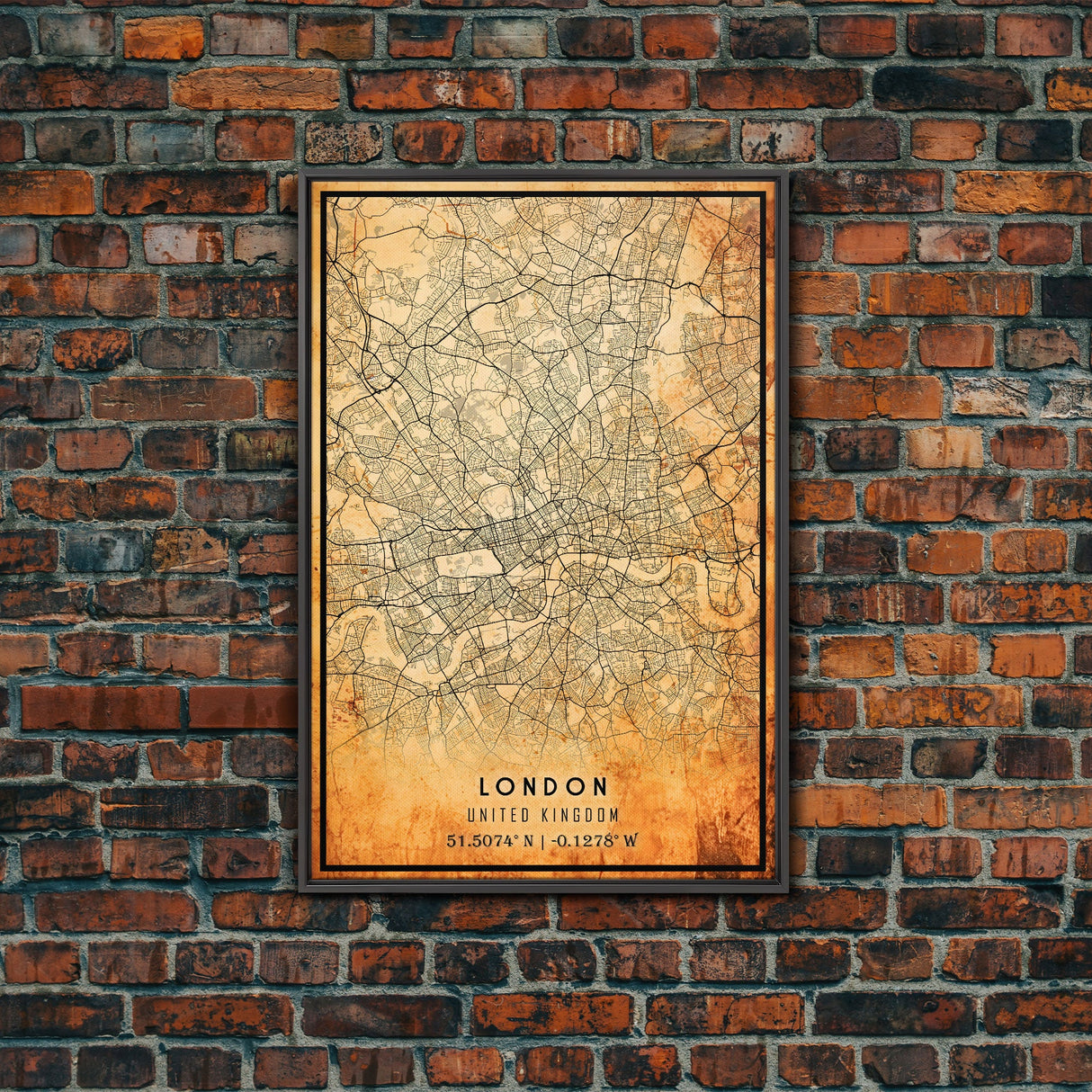 London UK map print poster or framed canvas, London map print poster canvas, London England city map print poster canvas, Vintage Travel Art