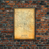 Raleigh North Carolina map print poster or framed canvas, Raleigh map print poster canvas, Raleigh city map Canvas print, Vintage Travel Art