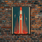 Art Deco Space Travel Poster Art, Framed Canvas Print, Ready To Hang Framed Wall Art, Living Room Wall Hanging