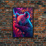 Cute Retro Wave Koala Bear, framed canvas print, Animals of Australia