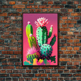 Cactus Art, Pop Art Style, Framed Canvas Print, Pueblo Style Midwest Decor, Western Art, Primitive Style Wall Art