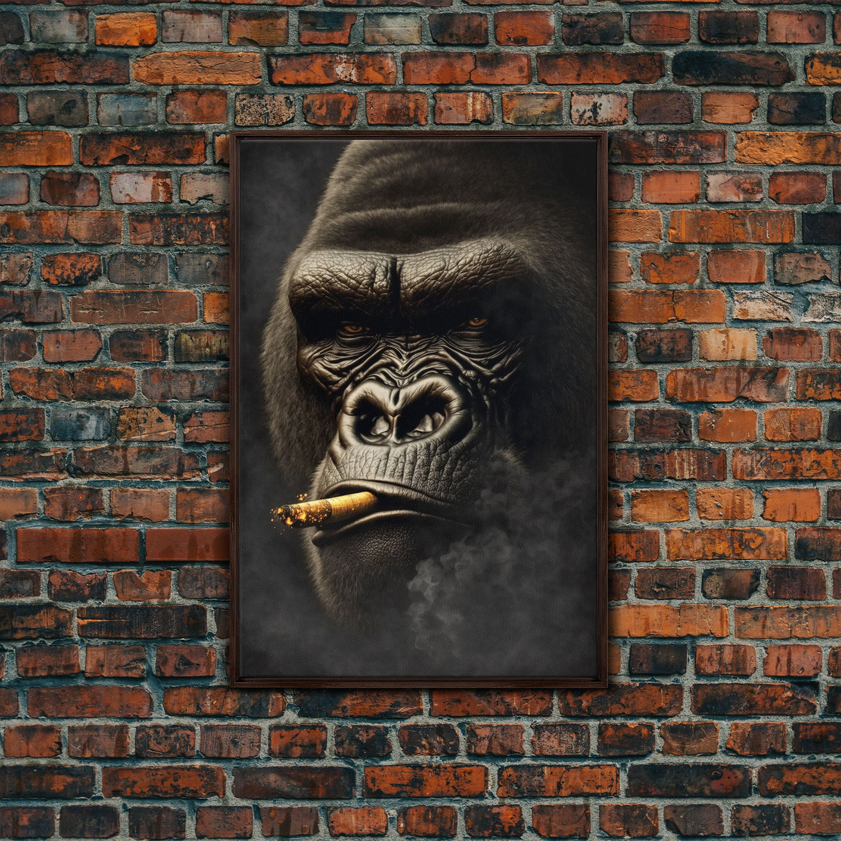 Smoking Gorilla canvas framed wall art, Gorilla Smoking print, Animal Print, Monkey Canvas print, Wall Decor