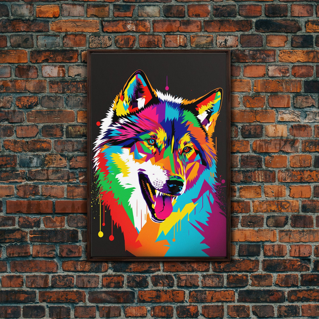 He's kinda cute when he's mad! Wolf art, Framed Canvas Print, Unique Pop Art Style Animal Print