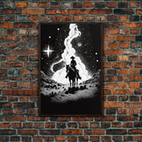 Western Decor, Black and White Cowboy Art, Framed Canvas Print