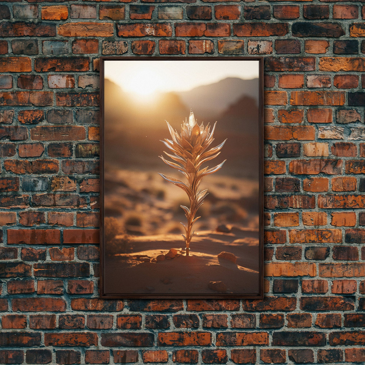 Sunlight Over A Desert Rose, Framed Canvas Wall Art Cactus Desert Landscape Arizona Photography Print Minimalist Modern Western Art