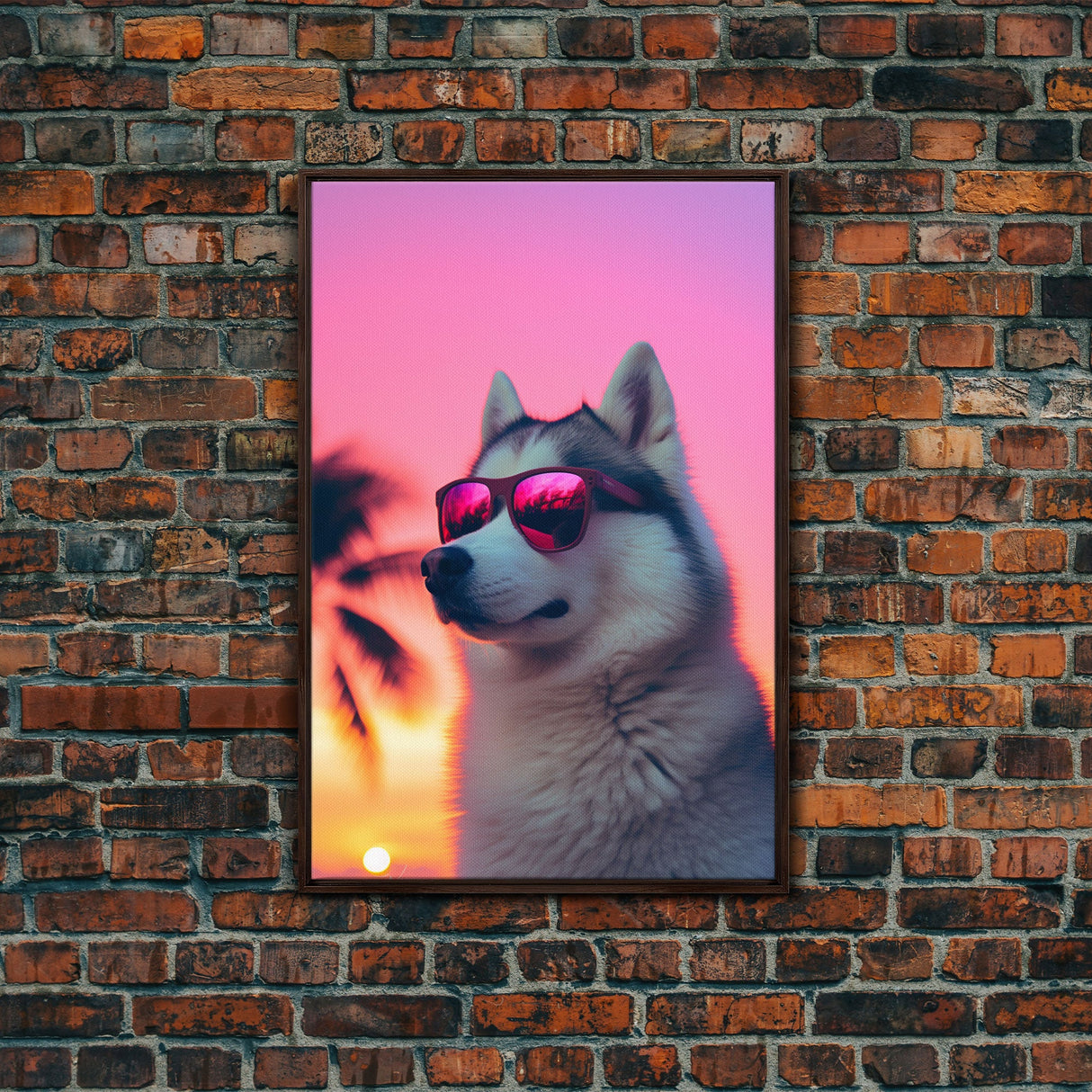 Siberian Husky In Pink Sunglasses Wall Print, Beach Art, Dog Print, Dog Portrait, Framed Wall Art, Framed Canvas, Wall Print, Wall Canvas