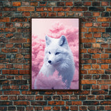 White Fox Wall Print, Animal Art Print, Animal Portrait, Pink Art, Wildlife Art, Framed Wall Art, Framed Canvas, Wall Print, Wall Print