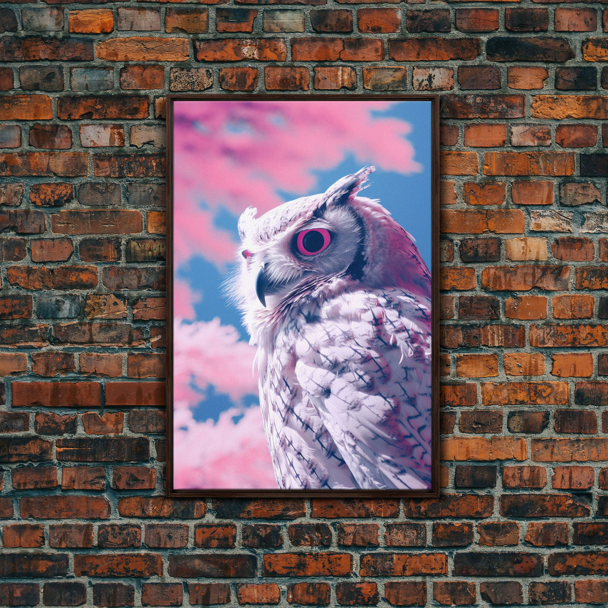 White Owl Wall Print, Animal Art Print, Pink Clouds, Wildlife Art, Bird Wall Art, Framed Wall Art, Framed Canvas, Wall Print, Wall Canvas