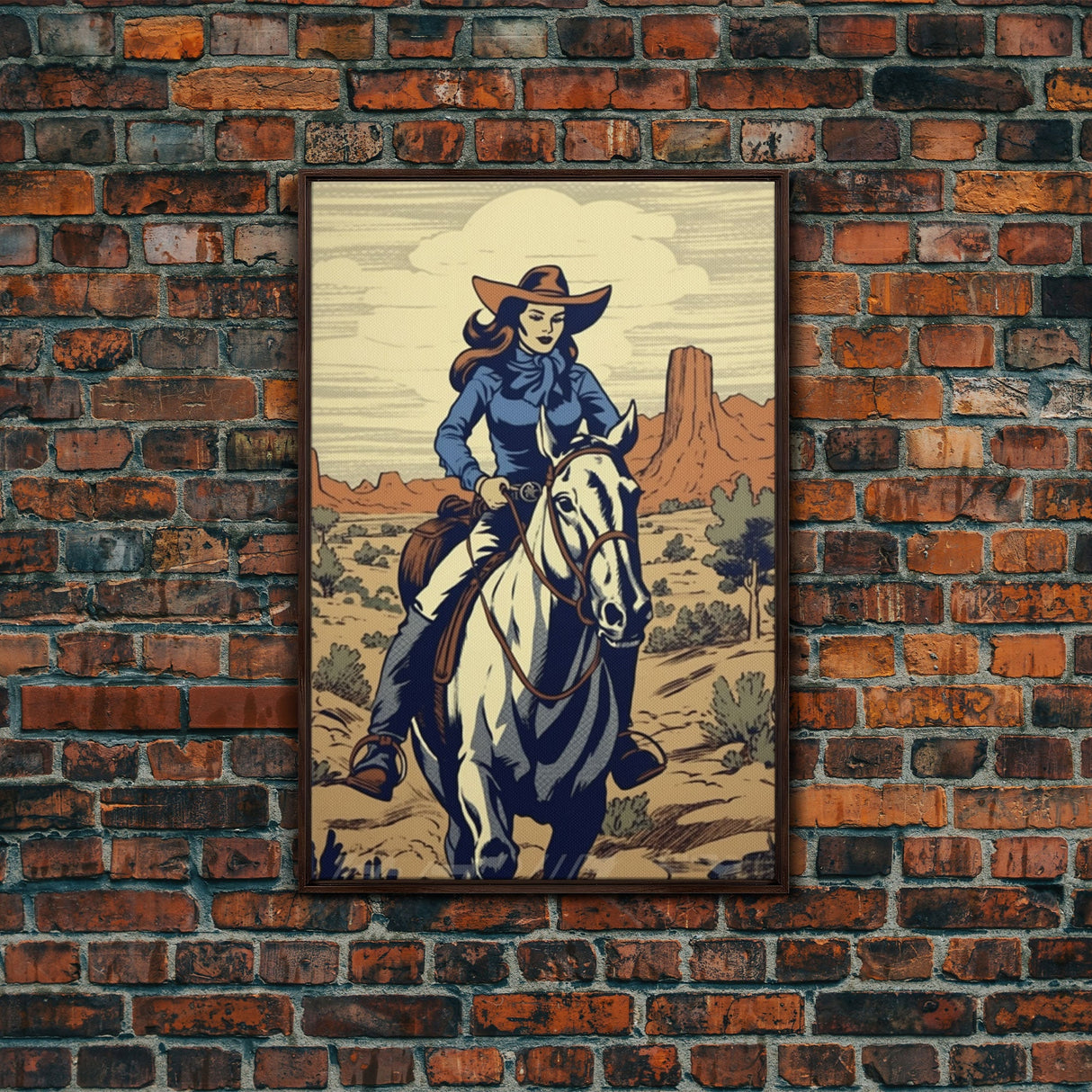 Western Cowgirl Deco, 24x36 Canvas Print, Equestrian Wall Art, Cowboy Decor, Southwestern Art, Wild West Retro Decor, Western Comic Book Art