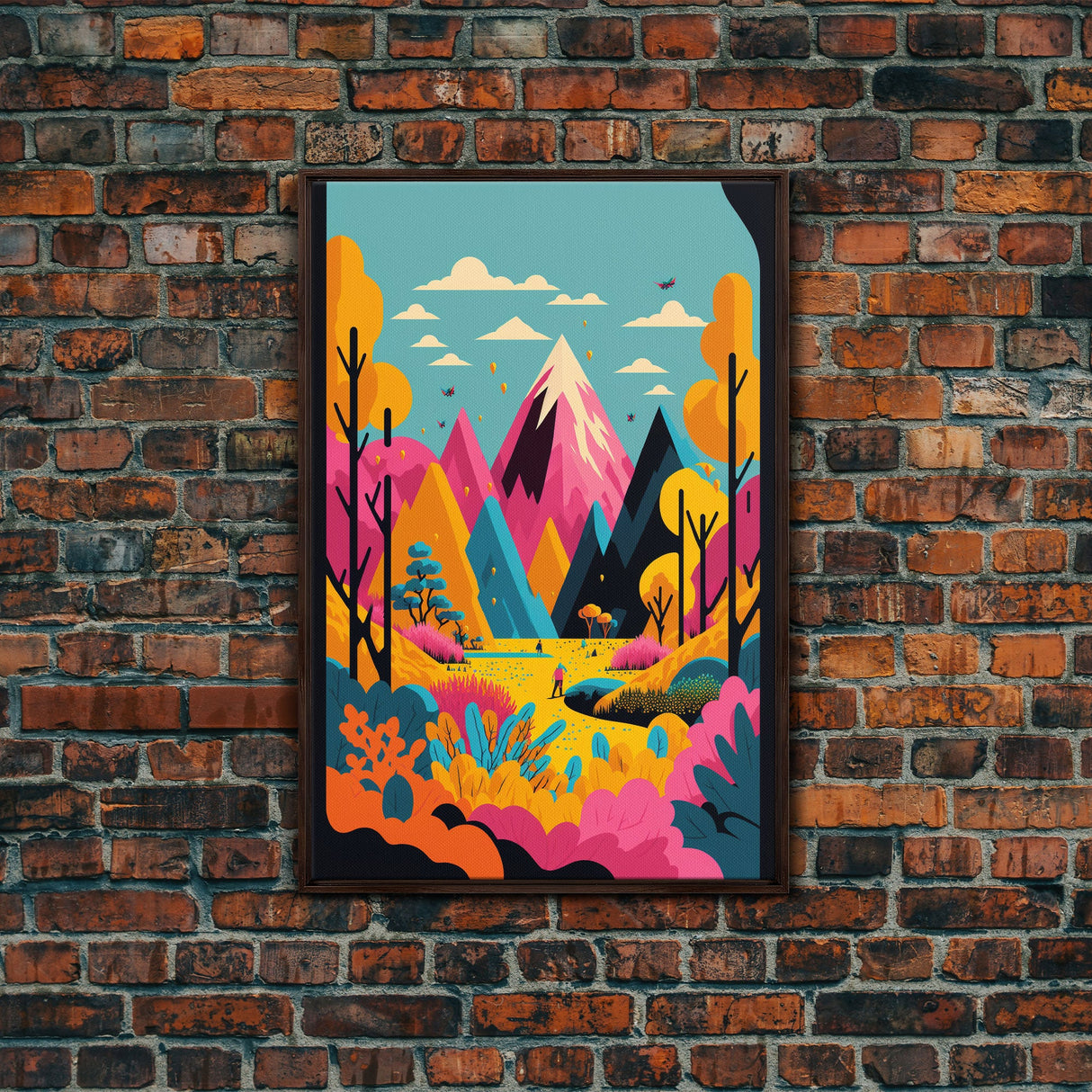 Trendy Pop Art, Surreal / Abstract Mountain Landscape, Fantasy Decor, Framed Canvas Print