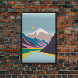 Surrealist Mountain Landscape, Abstract, Framed Canvas Print, Pink Mountains