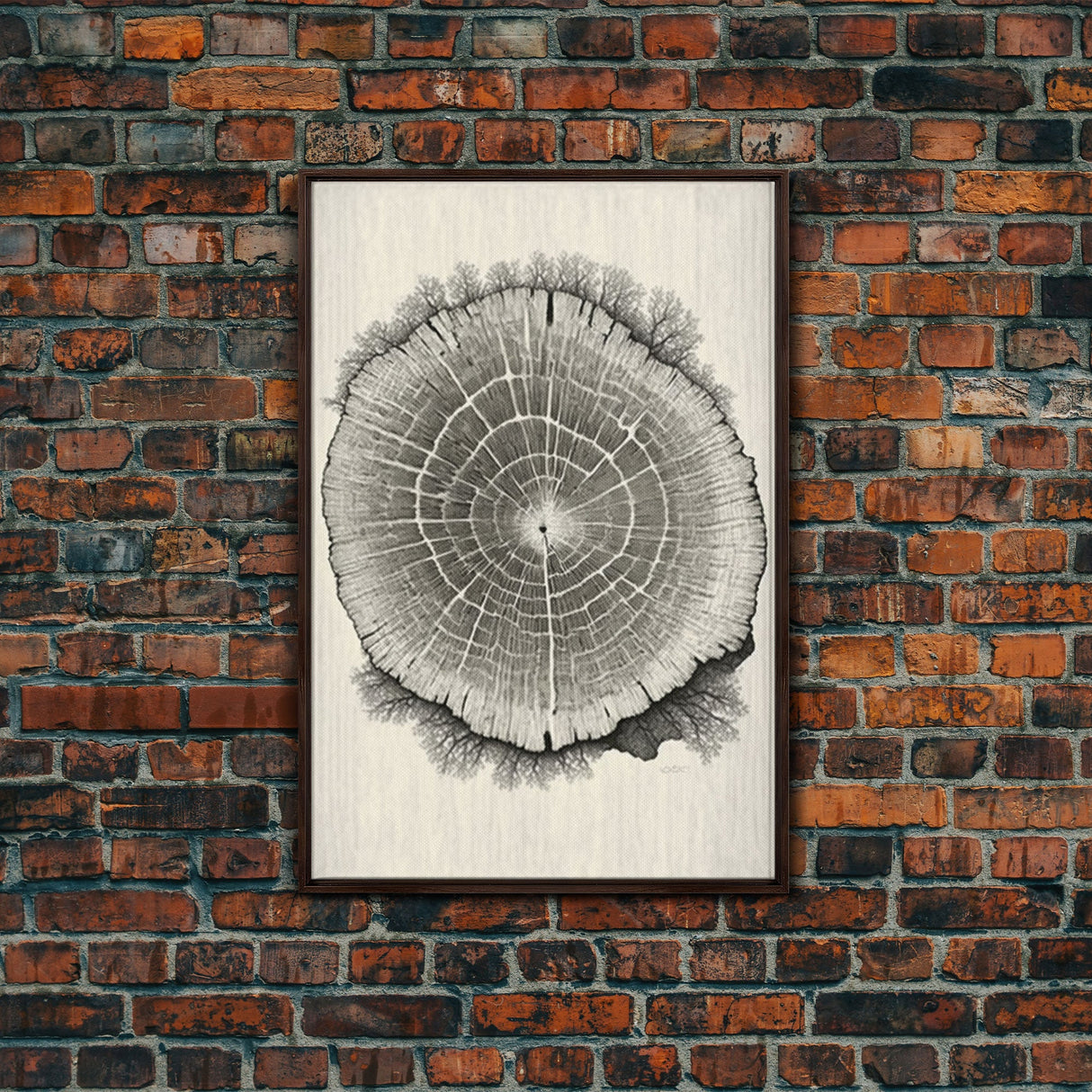 Framed Canvas Print Wall Art,  Grunge Forest Tree Rings, Abstract Illustrations, Modern Art, Nordic Decor for Bedroom, Tree Cross Section